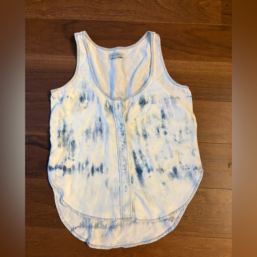 DL1961 White & Blue Tie-Front Button Tank Top — Women's XS